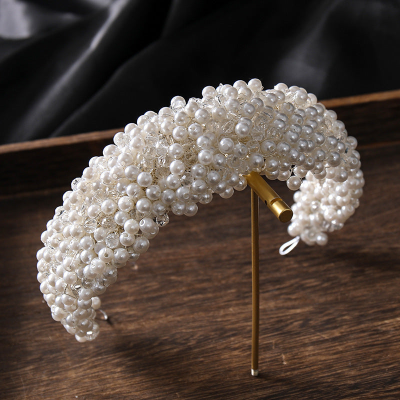 Pearl Crystal Headband Tiara Silver Color Bridal Prom Handmade