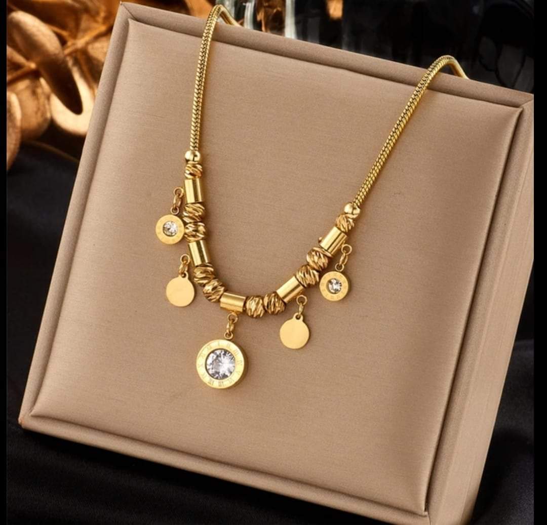 Stainless Steel Roman Numerals White Zircon Necklace