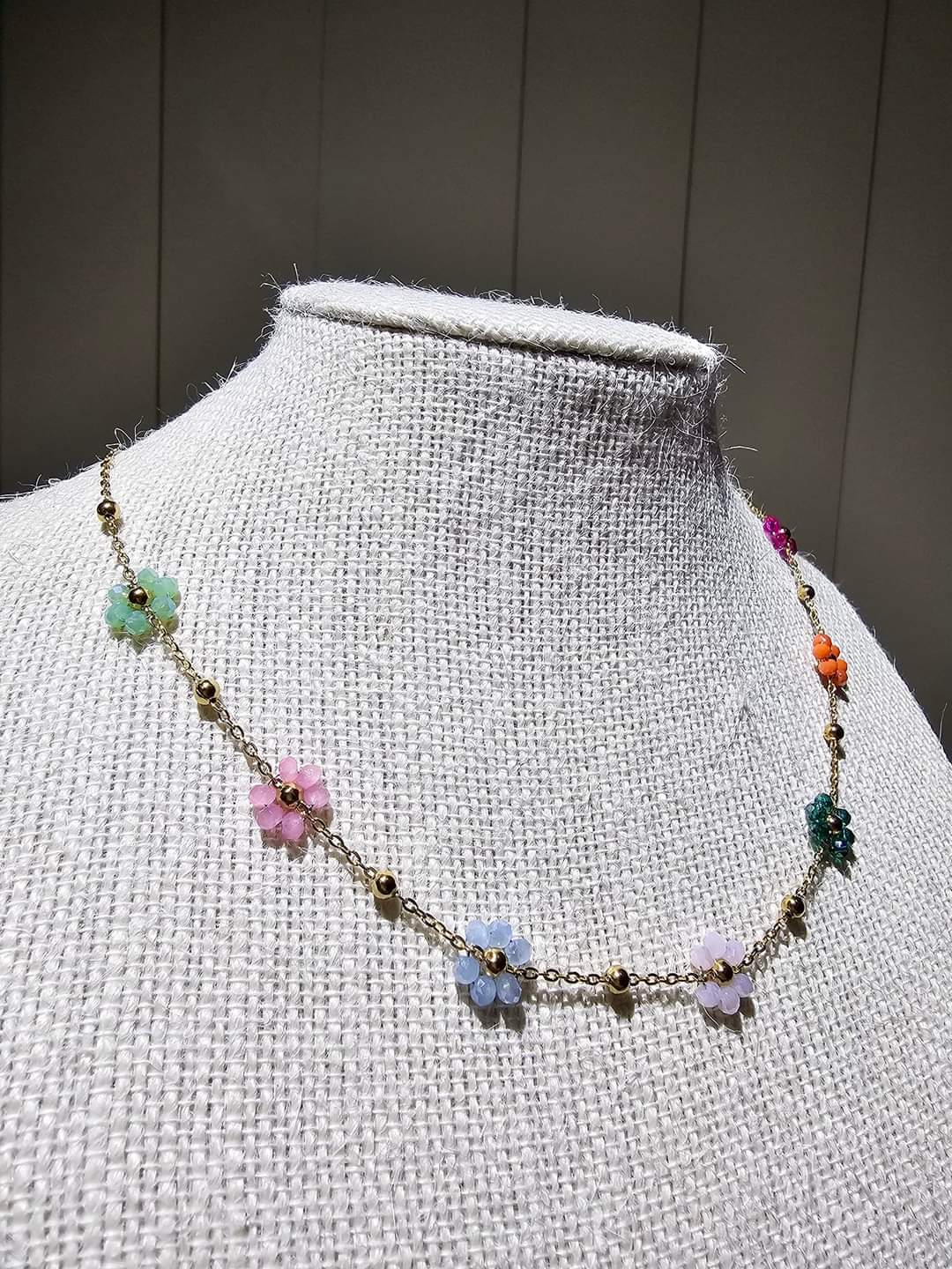 Stainless Steel Flower Necklace Colourful Beaded