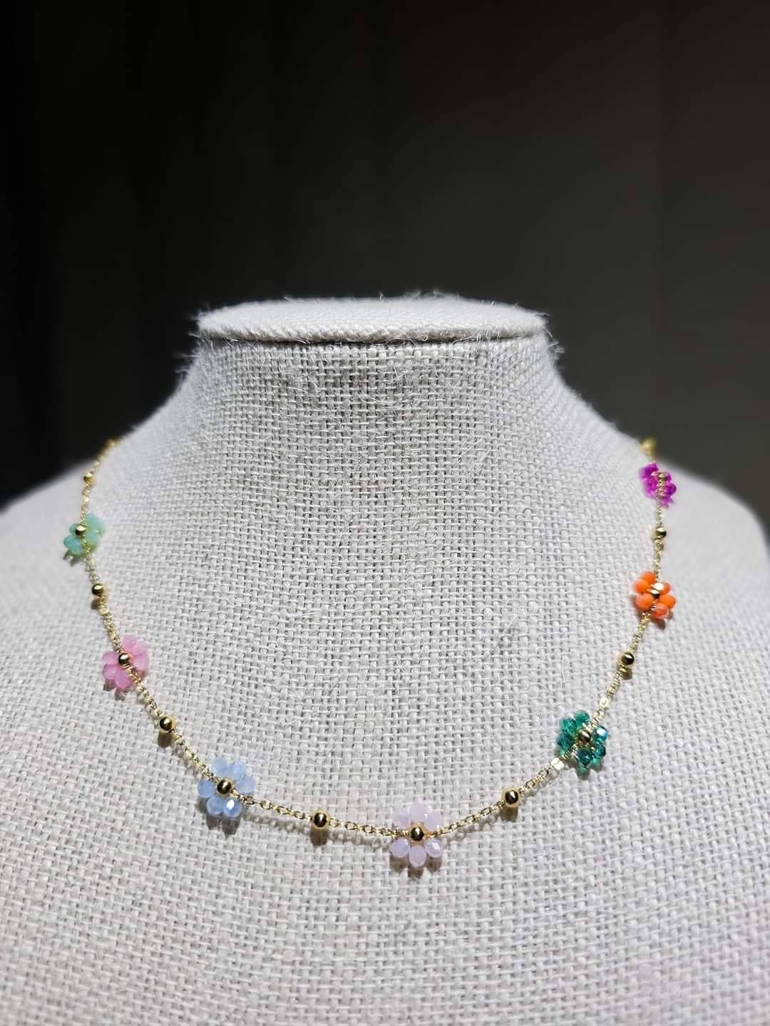 Stainless Steel Flower Necklace Colourful Beaded