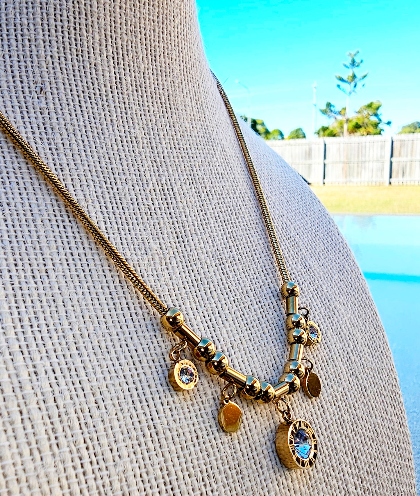 Stainless Steel Roman Numerals White Zircon Necklace