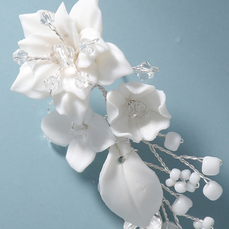 White Porcelain Flower Leaf Bridal, Prom Handmade Earrings
