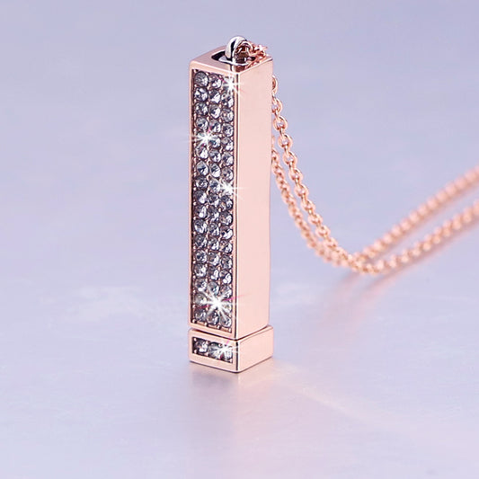 Engraved Name Necklace With Diamond 3D Bar