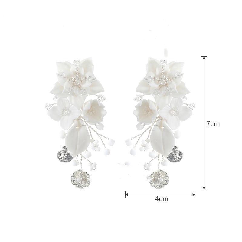White Porcelain Flower Leaf Bridal, Prom Handmade Earrings