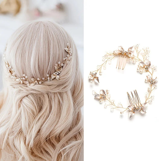 Pearl Leaf Hair Comb Bridal, Prom Party Accessories, Tiara Headband