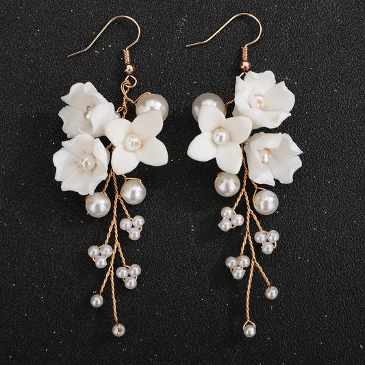 Handmade Ceramic Flower Bridal, Prom, Party Earrings