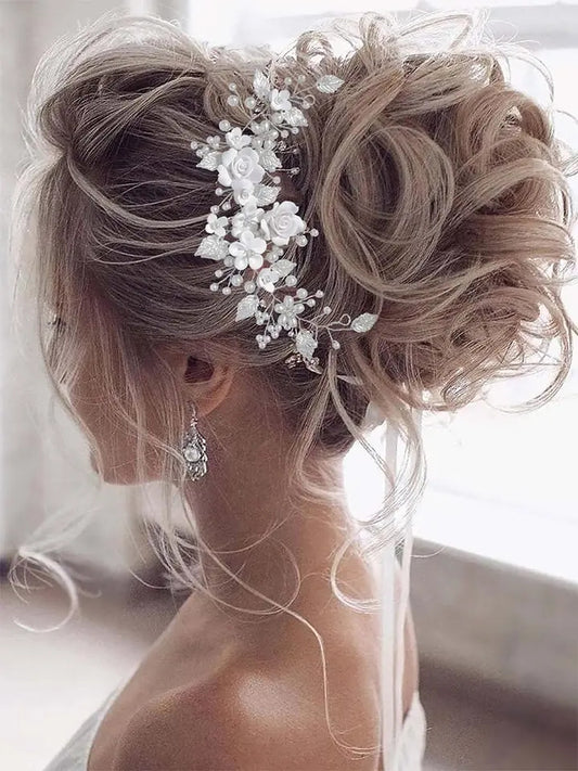 Flower Rhinestone Headband Bridal, Prom Handmade