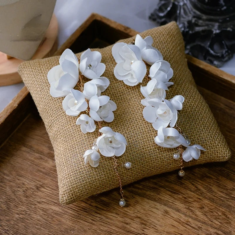 Beaded Flowers Fabric Bridal and Prom Earrings.