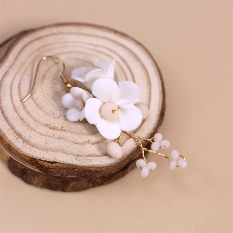 White Ceramic Flower Earrings Bridal, Prom  High Quality Handmade