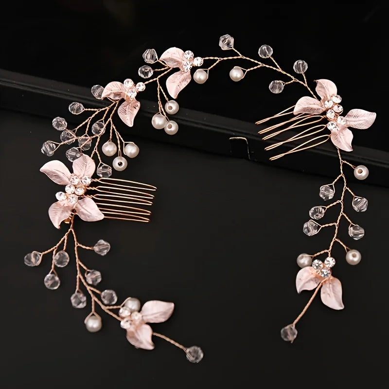 Pearl Leaf Hair Comb Bridal, Prom Party Accessories, Tiara Headband