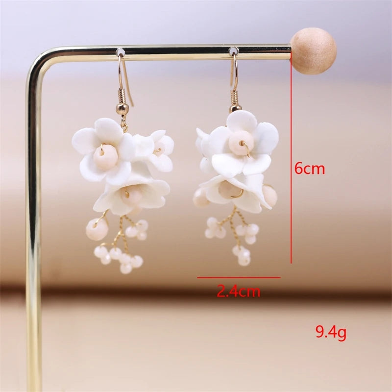 White Ceramic Flower Earrings Bridal, Prom  High Quality Handmade