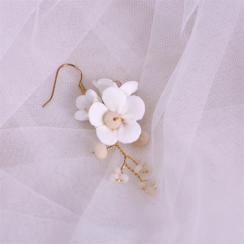 White Ceramic Flower Earrings Bridal, Prom  High Quality Handmade