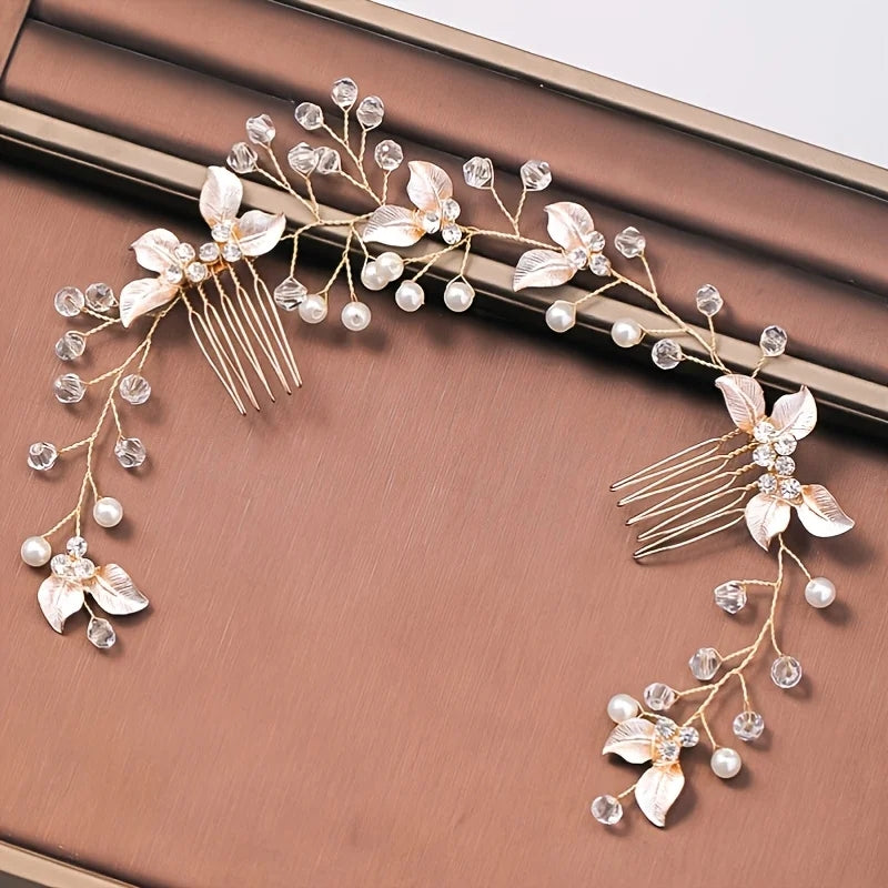Pearl Leaf Hair Comb Bridal, Prom Party Accessories, Tiara Headband