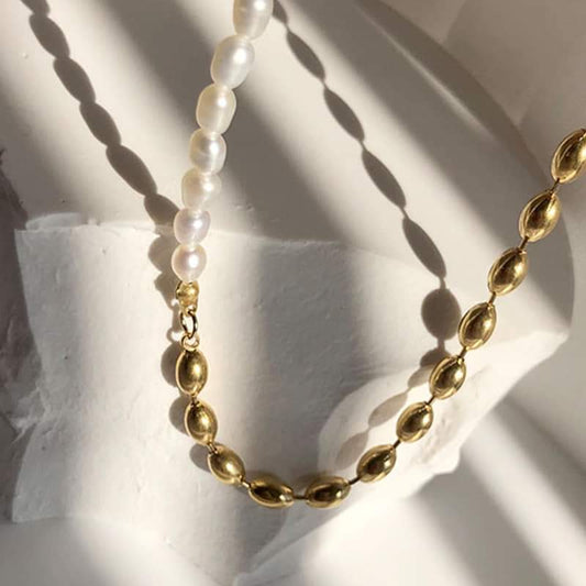 Pearl Beads Necklace Titanium Steel Beaded Freshwater Pearls Choker Necklace
