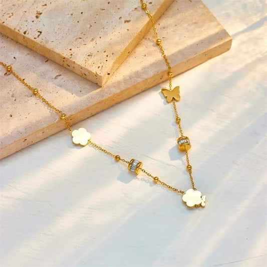 Butterfly Flower Pendant Necklace Fashion Choker Jewellery