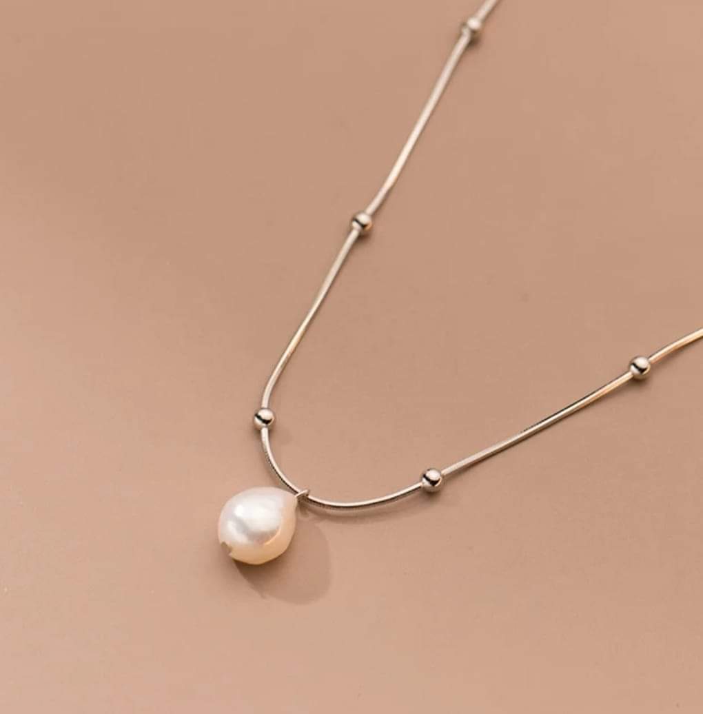 925 Sterling Silver Snake Bone Natural Baroque Pearl Necklace