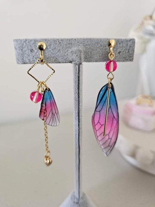 Asymmetrical Fresh Fairy Simulation Wing Clip on Earrings Non Pierced Insect Butterfly Wing