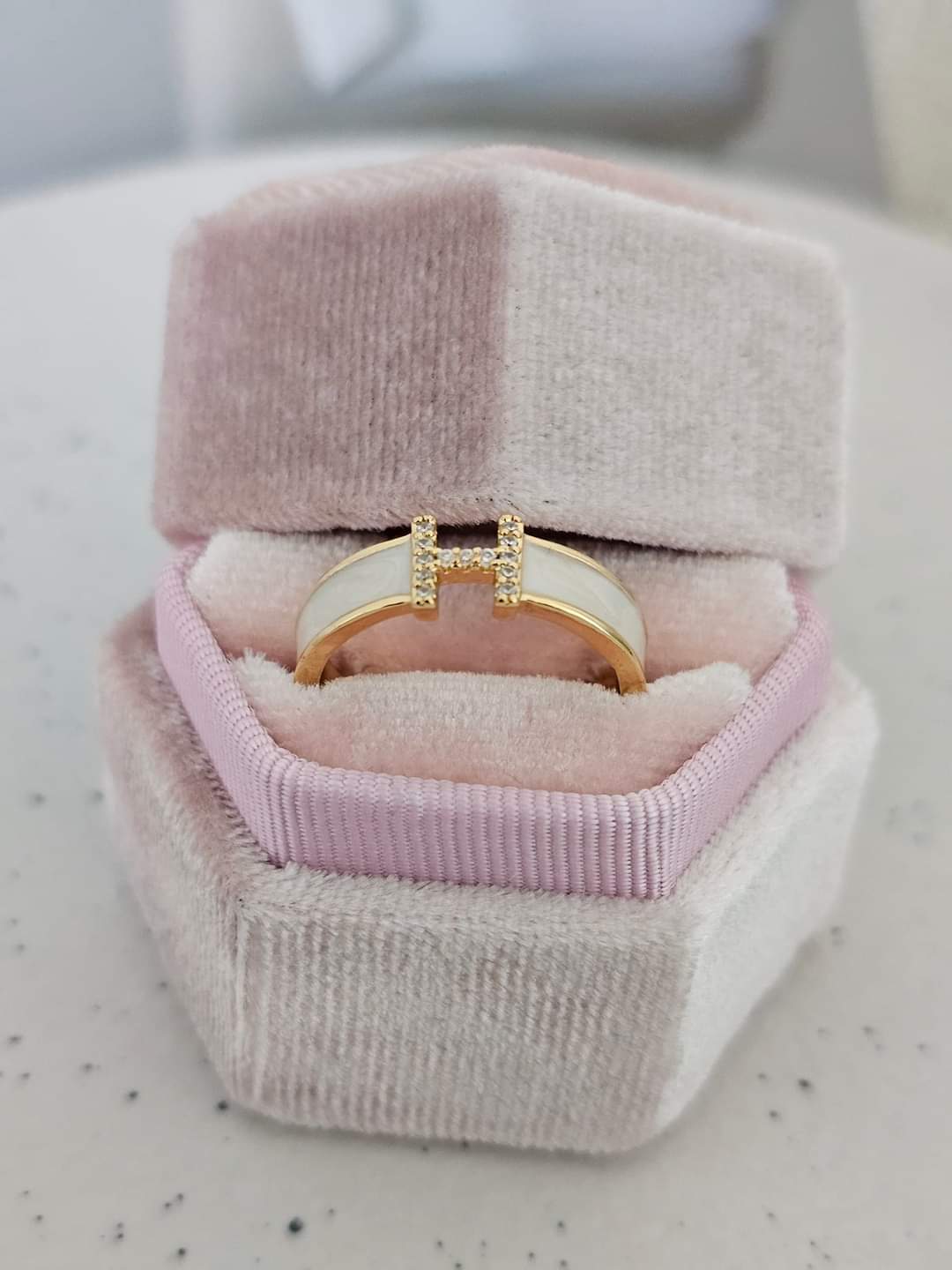 Zircon Rings Adjustable H Letter Gold Color Ring Stainless Steel