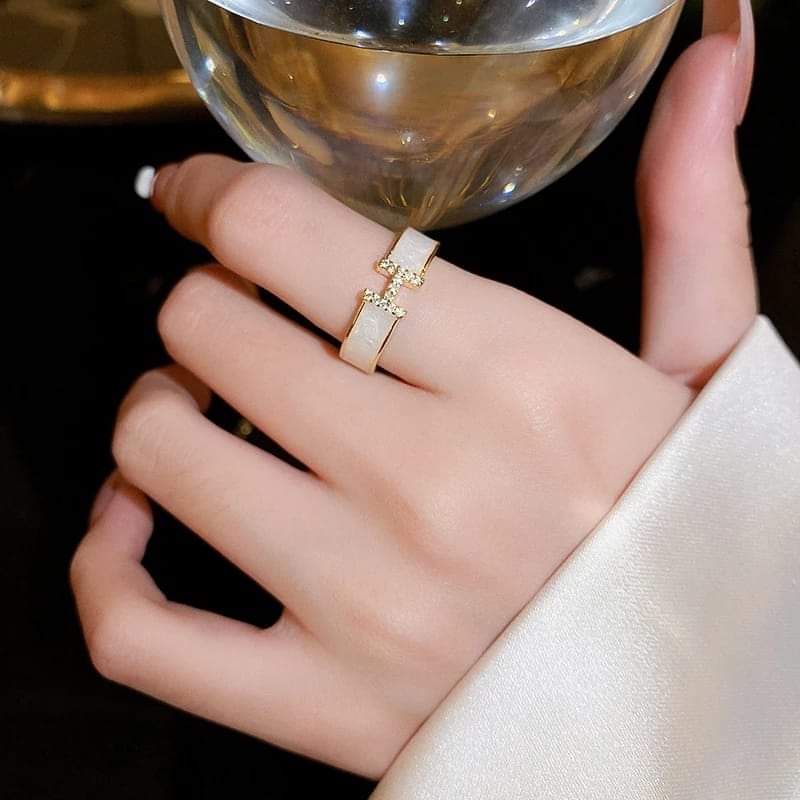 Zircon Rings Adjustable H Letter Gold Color Ring Stainless Steel