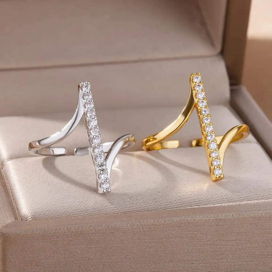 Zircon Geometric Rings Stainless Steel Opening Ring Luxury Aesthetic Jewerly