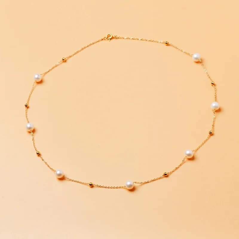 Natural Freshwater Pearl Necklace Fine Jewelry Near Round Shape Choker 14K Gold Filled
