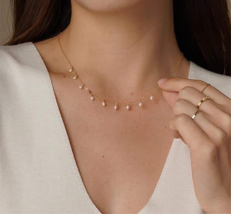 14K Gold Filled Natural Pearl Necklace Gold Choker Handmade Pendants Collier Femme Kolye Collares Boho Pearl Jewelry