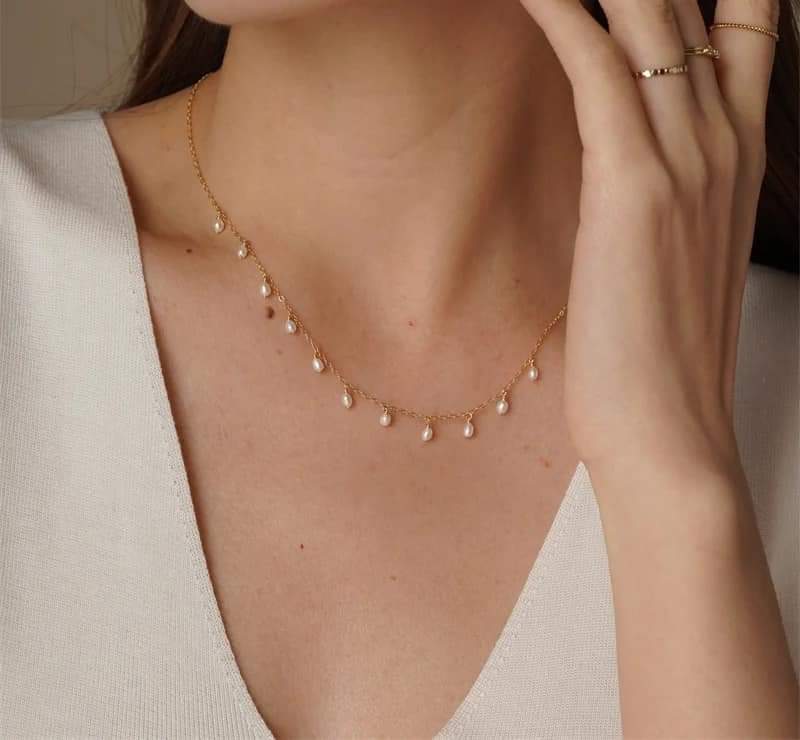 14K Gold Filled Natural Pearl Necklace Gold Choker Handmade Pendants Collier Femme Kolye Collares Boho Pearl Jewelry