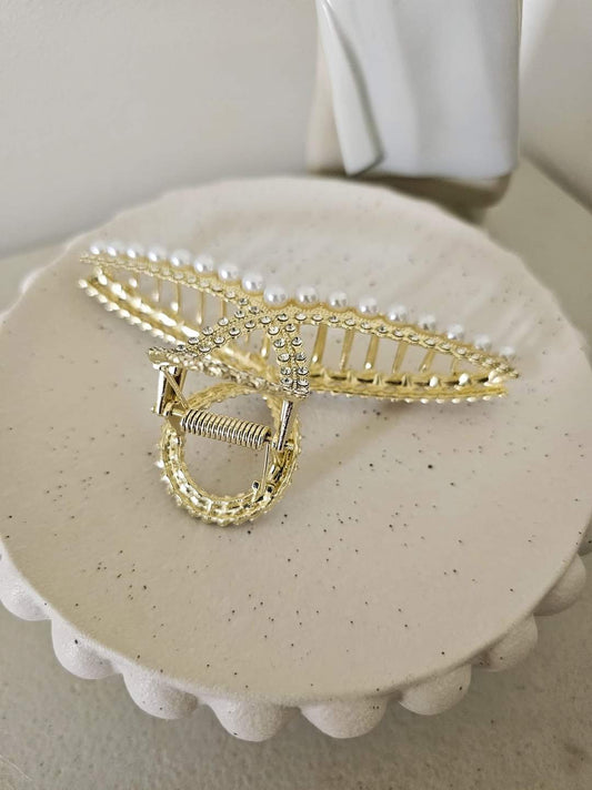 Pearl Diamond Plate Hair Claw Clip Non-slip Metal Large Shark Clip Crab Hair
