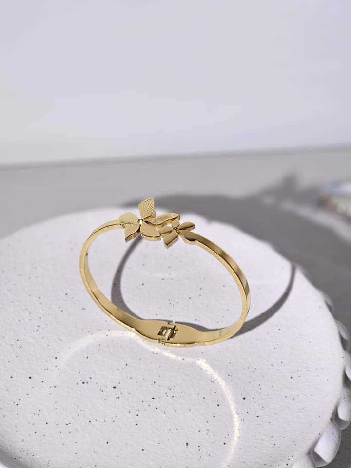 Stainless Steel Fashion Wide Geometric Open Bangle Bracelet Exquisite Golden Leaves Heart Evil Eye