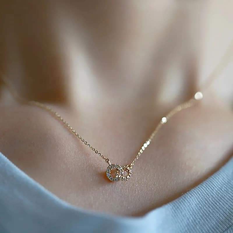 925 Sterling Silver Necklace 14K Yellow Gold Plated Double Cross Circles of Clear Cubic Zirconia Choker