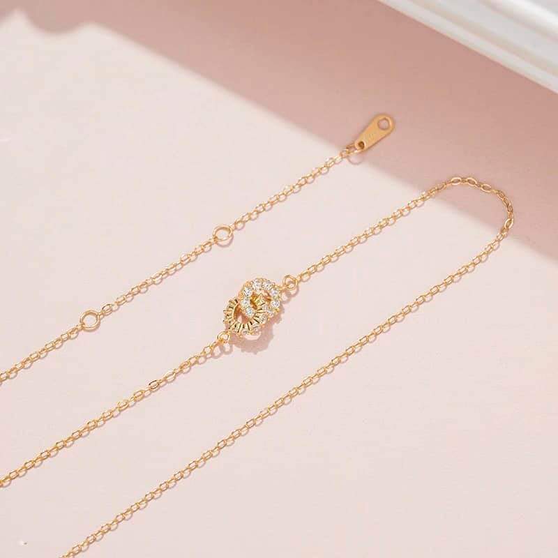 925 Sterling Silver Necklace 14K Yellow Gold Plated Double Cross Circles of Clear Cubic Zirconia Choker