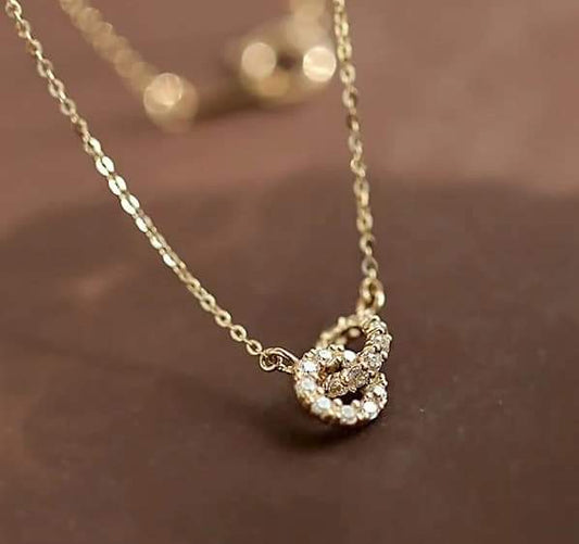 925 Sterling Silver Necklace 14K Yellow Gold Plated Double Cross Circles of Clear Cubic Zirconia Choker