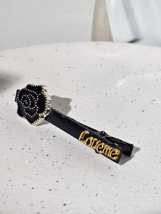 Love Me Black Rose Hairclip Handmade