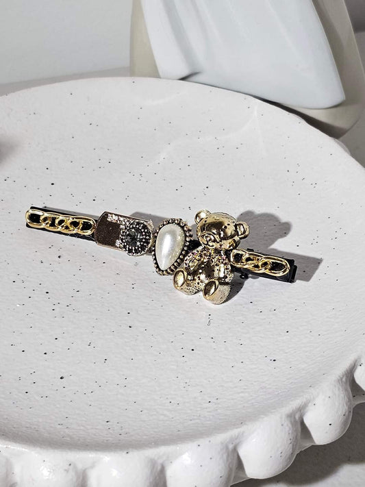 Pearl & Teddy Bear HairClip Handmade