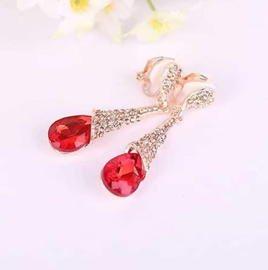 Rhinestone Crystal Long Clip on Earrings Non Pierced