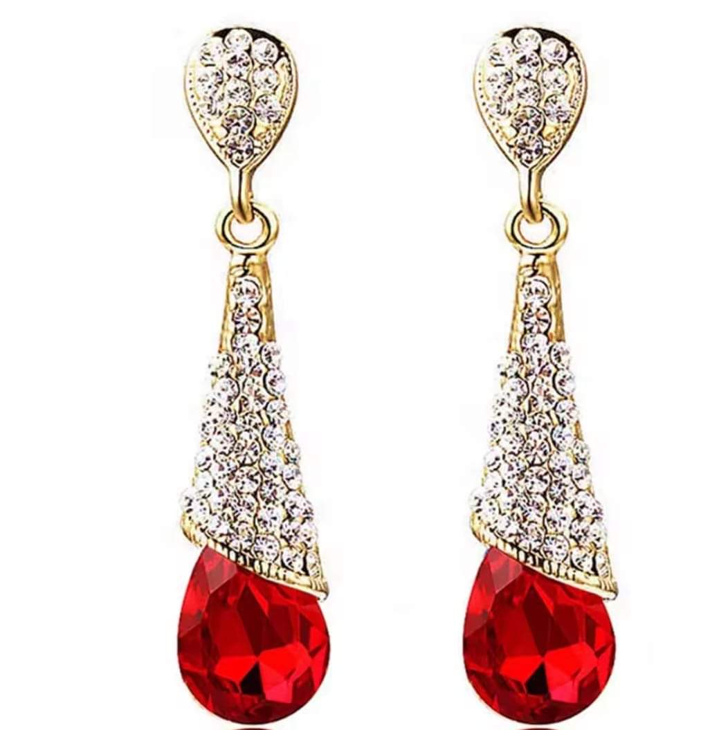 Rhinestone Crystal Long Clip on Earrings Non Pierced