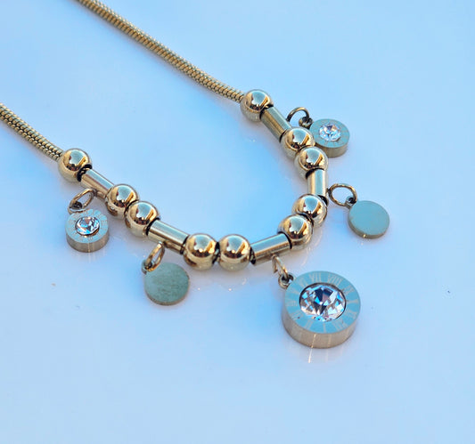Stainless Steel Roman Numerals White Zircon Necklace