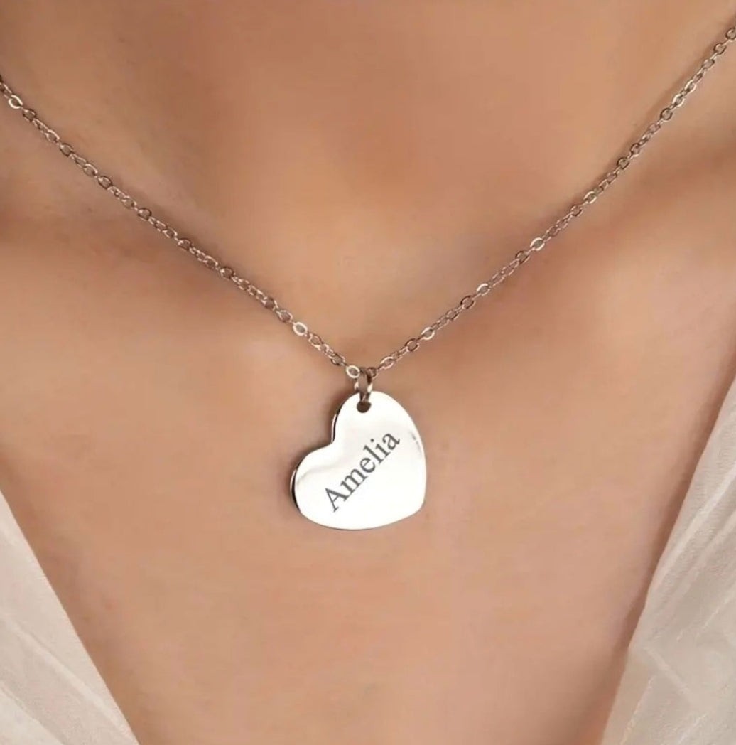 Love Heart Engraved Name Stainless Steel Pendant Necklace