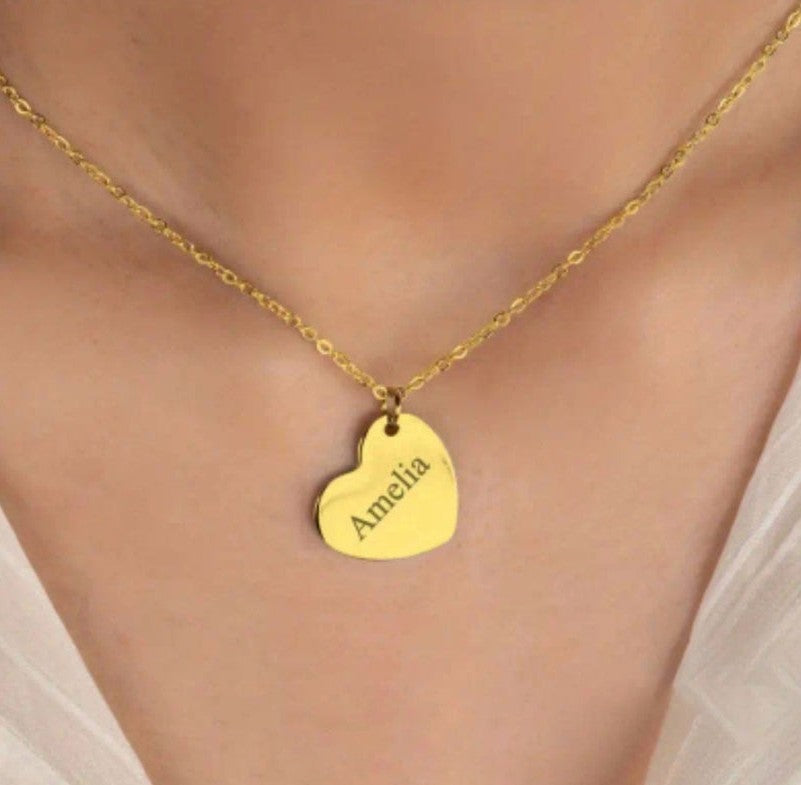 Love Heart Engraved Name Stainless Steel Pendant Necklace