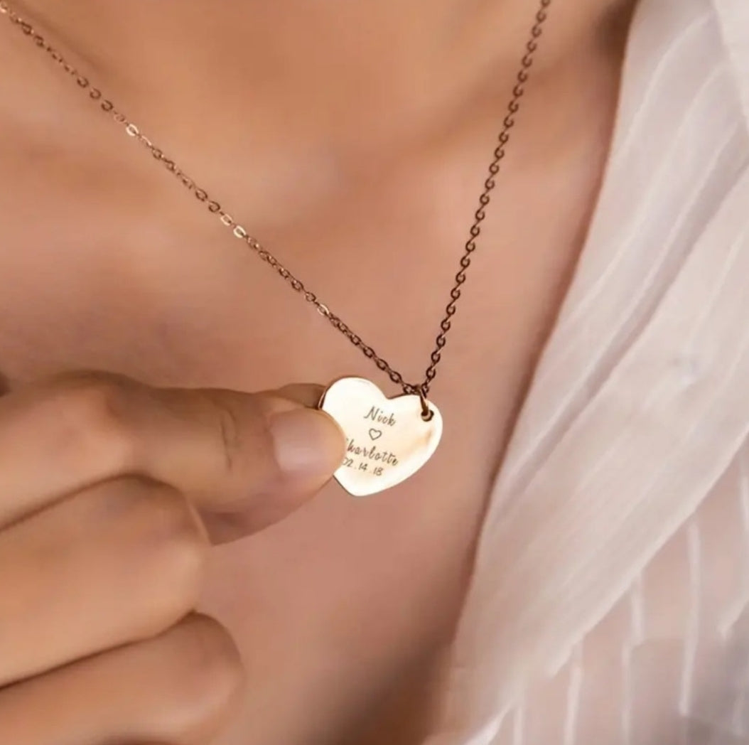 Love Heart Engraved Name Stainless Steel Pendant Necklace
