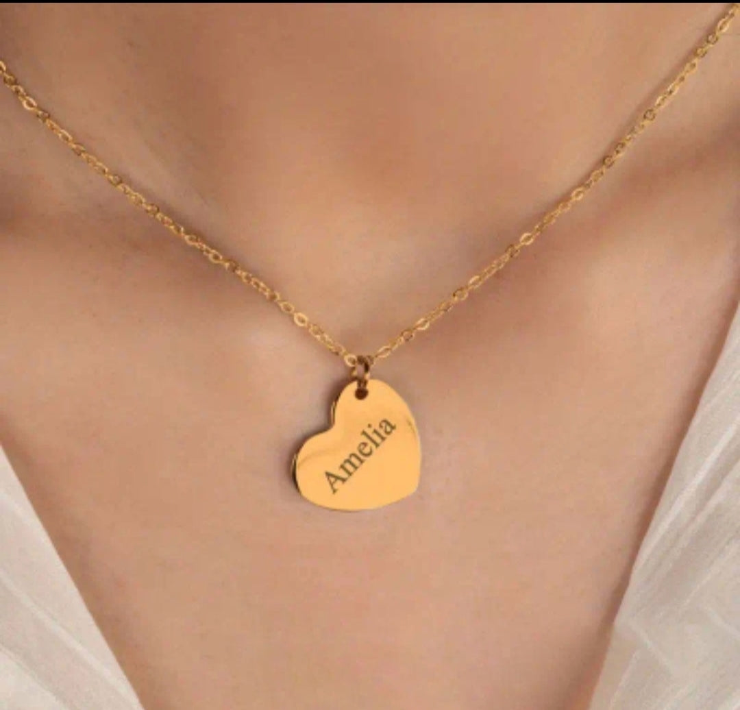 Love Heart Engraved Name Stainless Steel Pendant Necklace