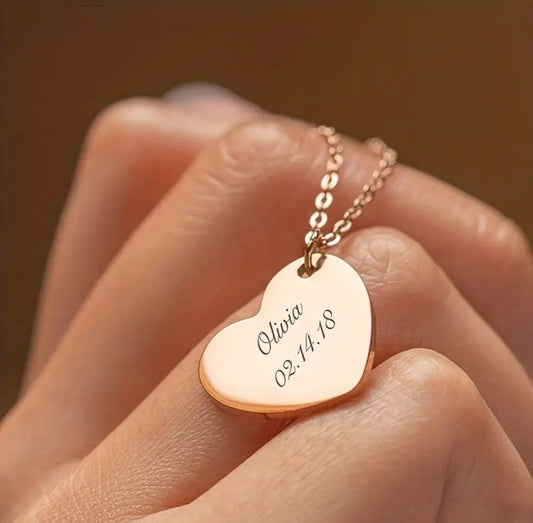 Love Heart Engraved Name Stainless Steel Pendant Necklace