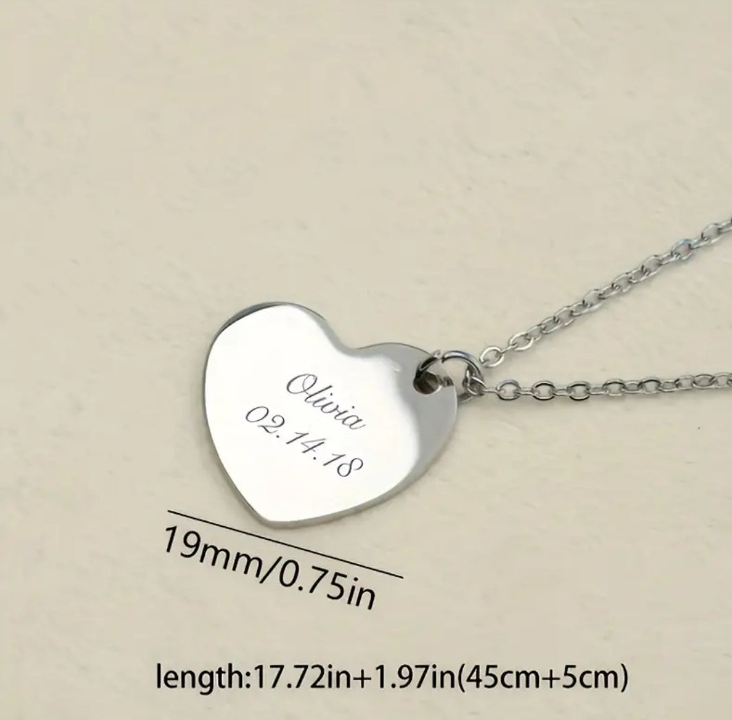 Love Heart Engraved Name Stainless Steel Pendant Necklace