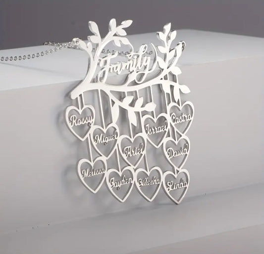 Family Tree Customized Name Necklace White Gold Color